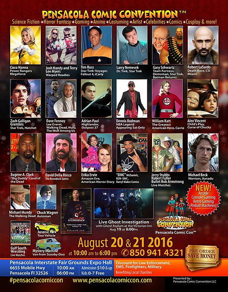 Pensacola Comic Convention 2016 guest lineup poster