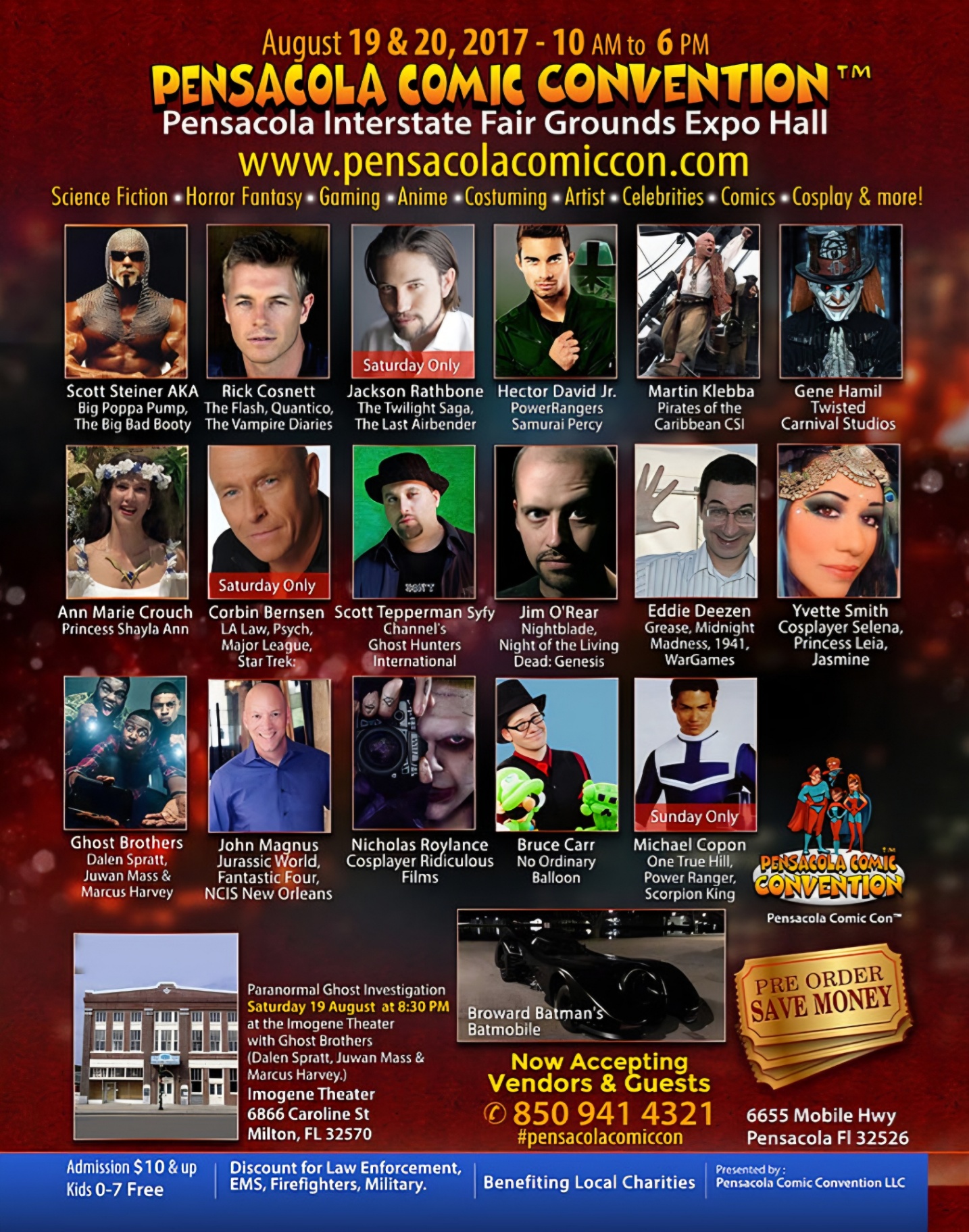 Pensacola Comic Convention 2017 guest lineup poster